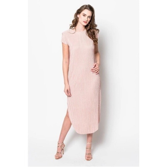 Sabina Musayev Anthropologie Powder Pink Shirin Textured Midi Dress Size Small - Picture 1 of 16